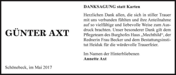 Traueranzeige von Günter Axt  von Magdeburger Volksstimme