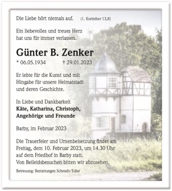 Traueranzeige von Günter B. Zenker  von Magdeburger Volksstimme