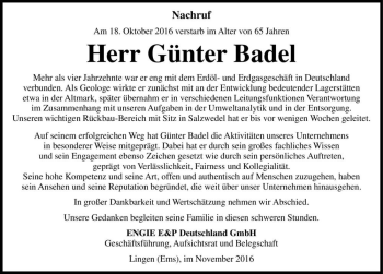 Traueranzeige von Günter Badel  von Magdeburger Volksstimme