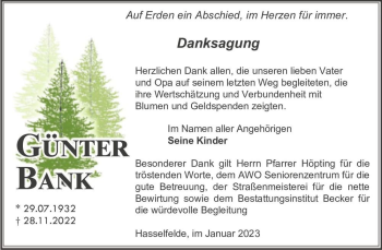 Traueranzeige von Günter Bank  von Magdeburger Volksstimme