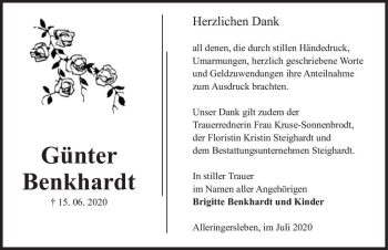 Traueranzeige von Günter Benkhardt  von Magdeburger Volksstimme