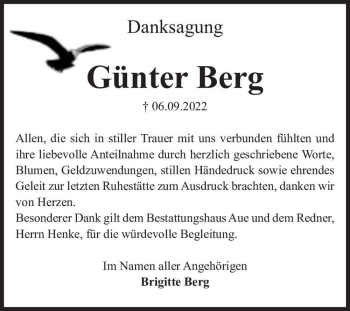Traueranzeige von Günter Berg  von Magdeburger Volksstimme