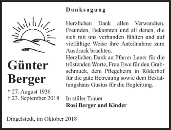Traueranzeige von Günter Berger  von Magdeburger Volksstimme