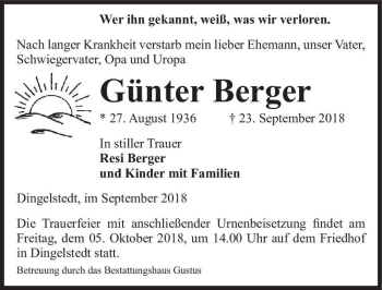 Traueranzeige von Günter Berger  von Magdeburger Volksstimme