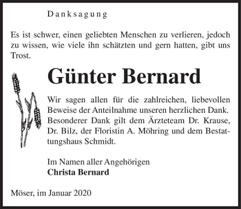 Traueranzeige von Günter Bernard  von Magdeburger Volksstimme