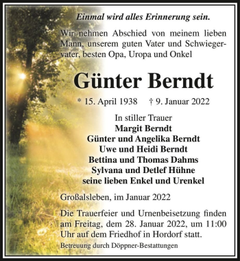 Traueranzeige von Günter Berndt  von Magdeburger Volksstimme