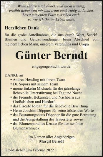 Traueranzeige von Günter Berndt  von Magdeburger Volksstimme