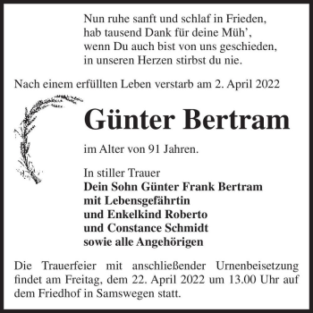 Traueranzeige von Günter Bertram  von Magdeburger Volksstimme