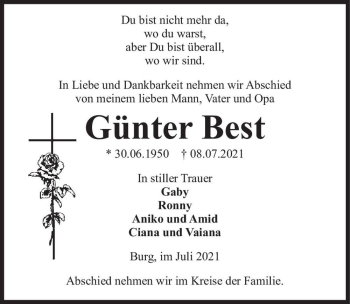 Traueranzeige von Günter Best  von Magdeburger Volksstimme