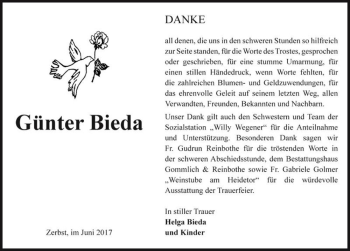 Traueranzeige von Günter Bieda  von Magdeburger Volksstimme