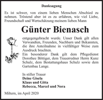 Traueranzeige von Günter Bienasch  von Magdeburger Volksstimme