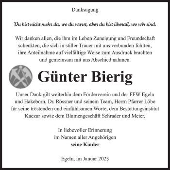 Traueranzeige von Günter Bierig  von Magdeburger Volksstimme