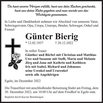 Traueranzeige von Günter Bierig  von Magdeburger Volksstimme