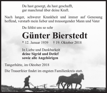Traueranzeige von Günter Bierstedt  von Magdeburger Volksstimme
