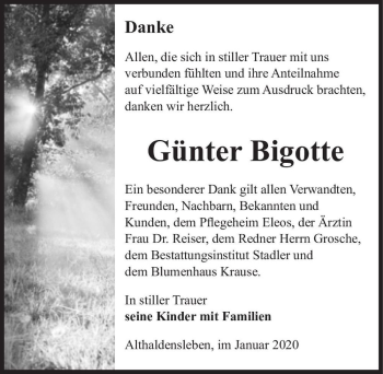 Traueranzeige von Günter Bigotte  von Magdeburger Volksstimme