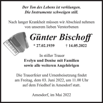 Traueranzeige von Günter Bischoff  von Magdeburger Volksstimme