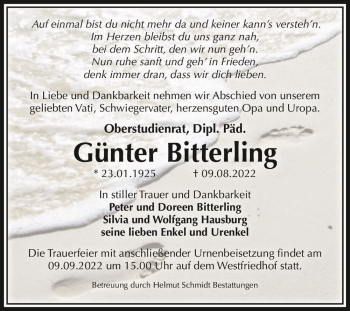 Traueranzeige von Günter Bitterling  von Magdeburger Volksstimme