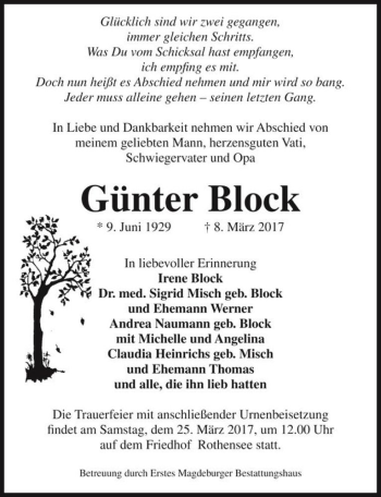 Traueranzeige von Günter Block  von Magdeburger Volksstimme