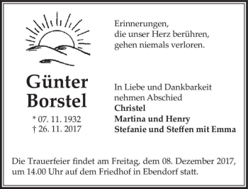 Traueranzeige von Günter Borstel  von Magdeburger Volksstimme