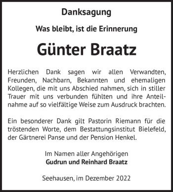 Traueranzeige von Günter Braatz  von Magdeburger Volksstimme