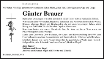 Traueranzeige von Günter Brauer  von Magdeburger Volksstimme