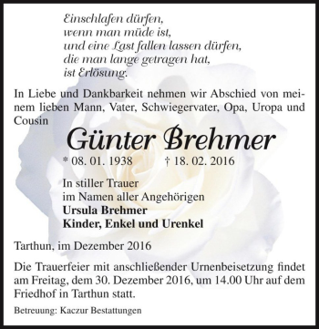 Traueranzeige von Günter Brehmer  von Magdeburger Volksstimme