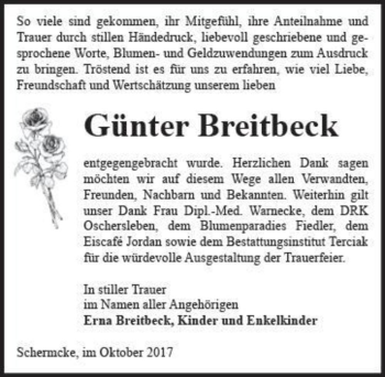 Traueranzeige von Günter Breitbeck  von Magdeburger Volksstimme