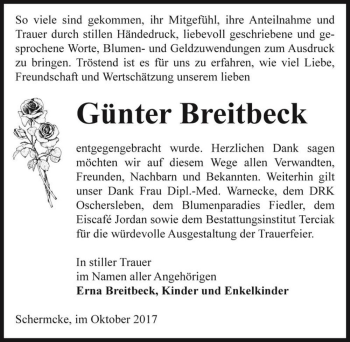 Traueranzeige von Günter Breitbeck  von Magdeburger Volksstimme