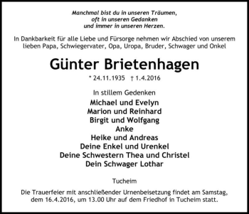Traueranzeige von Günter Brietenhagen  von Magdeburger Volksstimme