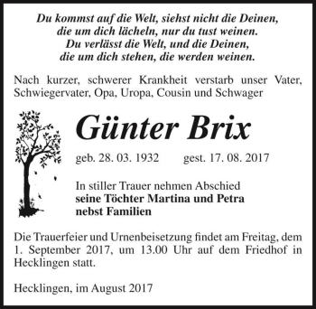 Traueranzeige von Günter Brix  von Magdeburger Volksstimme