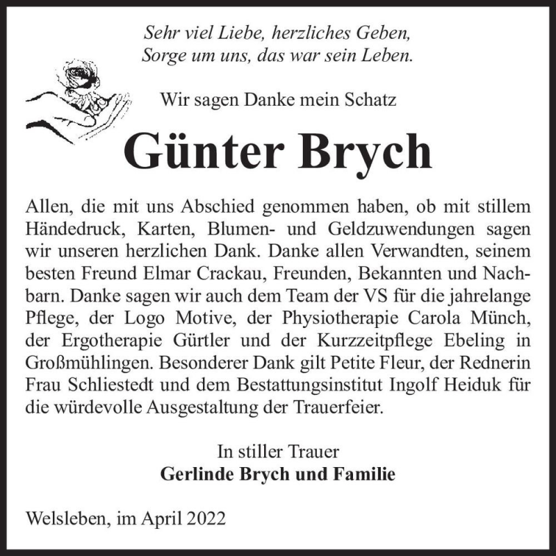  Traueranzeige für Günter Brych  vom 16.04.2022 aus Magdeburger Volksstimme