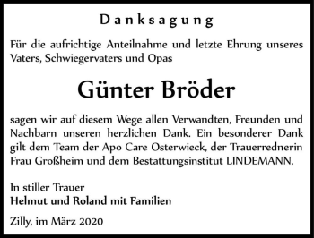 Traueranzeige von Günter Bröder  von Magdeburger Volksstimme