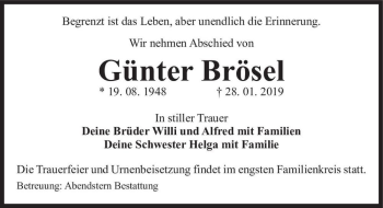 Traueranzeige von Günter Brösel  von Magdeburger Volksstimme
