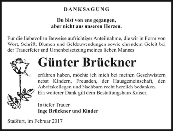 Traueranzeige von Günter Brückner  von Magdeburger Volksstimme