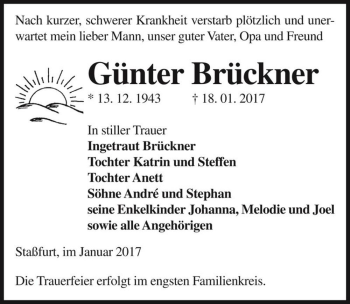 Traueranzeige von Günter Brückner  von Magdeburger Volksstimme