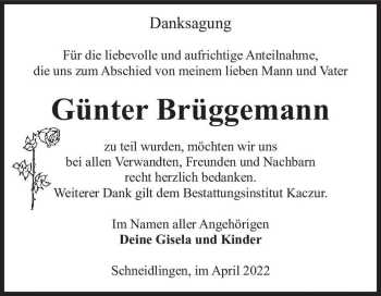 Traueranzeige von Günter Brüggemann  von Magdeburger Volksstimme