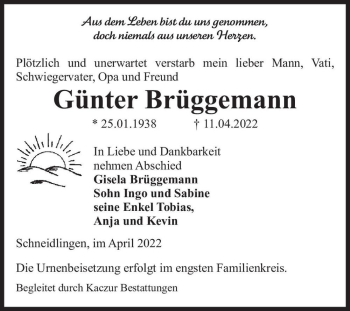 Traueranzeige von Günter Brüggemann  von Magdeburger Volksstimme