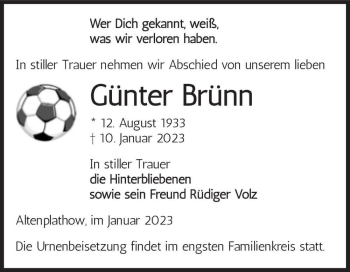 Traueranzeige von Günter Brünn  von Magdeburger Volksstimme
