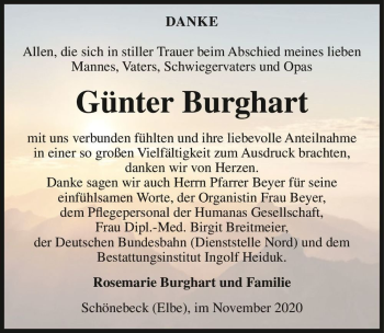 Traueranzeige von Günter Burghart  von Magdeburger Volksstimme