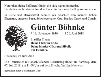 Traueranzeige von Günter Böhnke  von Magdeburger Volksstimme