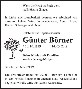 Traueranzeige von Günter Börner  von Magdeburger Volksstimme