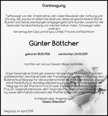 Traueranzeige von Günter Böttcher  von Magdeburger Volksstimme