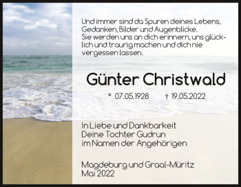 Traueranzeige von Günter Christwald  von Magdeburger Volksstimme