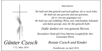 Traueranzeige von Günter Czesch  von Magdeburger Volksstimme