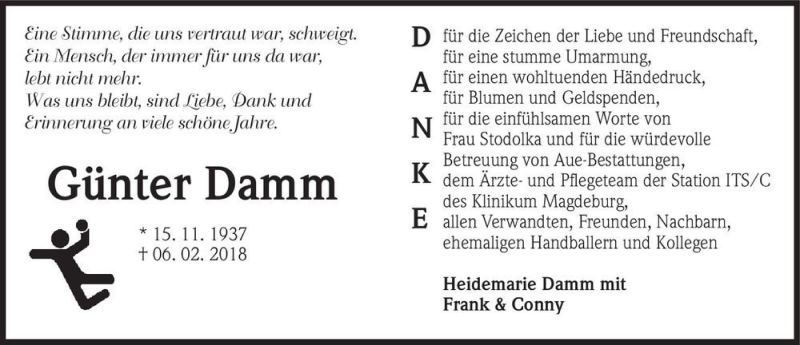  Traueranzeige für Günter Damm  vom 24.02.2018 aus Magdeburger Volksstimme