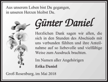 Traueranzeige von Günter Daniel  von Magdeburger Volksstimme