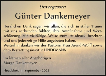 Traueranzeige von Günter Dankemeyer  von Magdeburger Volksstimme