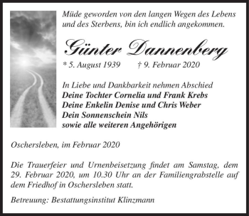 Traueranzeige von Günter Dannenberg  von Magdeburger Volksstimme