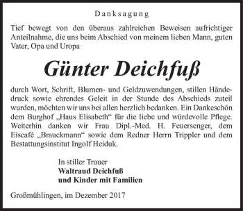 Traueranzeige von Günter Deichfuß  von Magdeburger Volksstimme