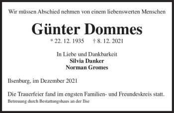 Traueranzeige von Günter Dommes  von Magdeburger Volksstimme